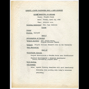 Notice of agenda for Clergy Committee on Renewal meeting held April 13, 1962