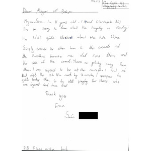 Handwritten Letter of Sympathy to the City of Boston from a 6th Grade Student at Clarecastle National School, Ireland.