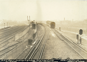 Dorchester Rapid Transit section 1. Looking south along right of way from Savin Hill Station platform - Showing underpass