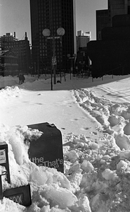 Snow piles adjacent to Boston City Hall