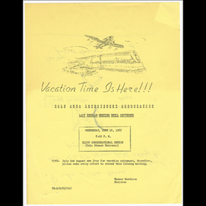 Flier for Dale Area Improvement Association meeting on June 16, 1965 with notes about Roxbury Work and Study Project