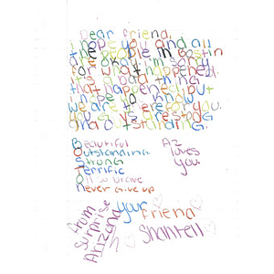 Letter of sympathy from a student at Rancho Gabriela Elementary School (Surprise, Arizona)