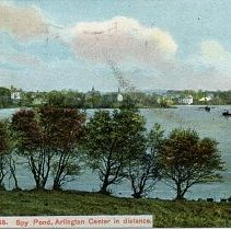 Arlington, Mass. Spy Pond, Arlington Center in distance.