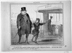 - Ça doit être bien amusant là-dedans, puisque ça coûte vingt sous d'entrée..... fais-moi donc entrer..... peut-être que les enfants ne payent que demi-place?.....