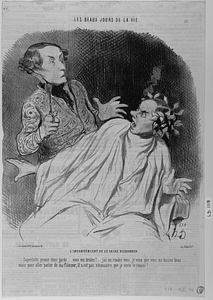 L' INCONVÉNIENT DE SE FAIRE BICHONNER. Saperlotte prenez donc garde... vous me brulez!... j'ai un rendez vous, je veux que vous me fassiez beau.... mais pour aller parler de ma flâmme, il n'est pas nécessaire que je sente le roussi!....