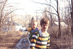 Henry Art hiking with son Matthew on Carriage Road Trail near the Carriage House.