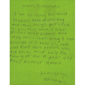 Letter to Boston from a student at KIPP Promise Academy (Washington, D.C.)