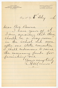 Letter from Alex Munro to Jacob T. Bowne (ca. February 5, 1886)