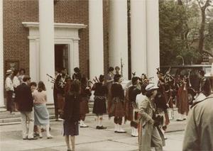 Bagpipers Outside the Cole Memorial Chapel.