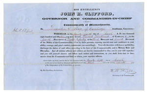 Military commission certificate appointing Leander Gage King 2nd Lieutenant