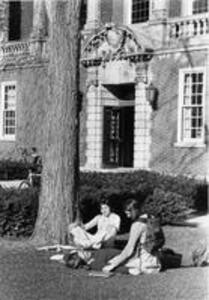 Students relaxing outside of Stetson Hall