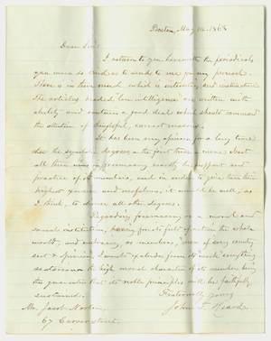 Letter from John T. Heard to Jacob Norton, 1868 May 14