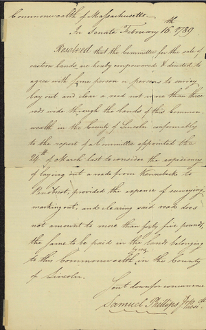 Attested copy of a bill for the survey of Lincoln County, 1789 February 16