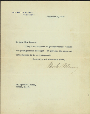 Letter from President Wilson to Myron W. Morse, 1916 December 5