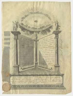 Master Mason certificate issued by Amicable Lodge to Joseph Greenough, 1827 June 19
