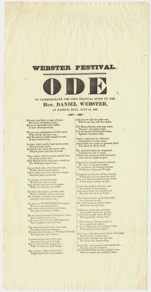 Webster Festival : ode to commemorate the civic festival given to the Hon. Daniel Webster : at Faneuil Hall, July 24, 1838, 1838
