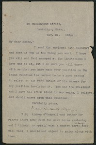 Letter, November 21, 1904, Thomas Wentworth Higginson to James Jeffrey Roche