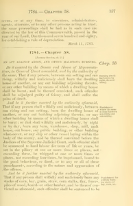 1784 Chap. 0058 An Act Against Arson, And Other Malicious Burning.