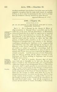 1796 Chap. 0058 An Act, In Addition To The Several Acts Now In Force ...