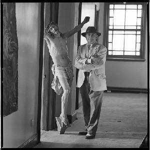 Bill Gatt, artist/painter. Portraits taken at his studio which was formerly the Good Shepherd Convent on the Ravenhill Road, Belfast. In some he is pictured with a life-size crucifix