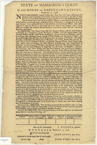State of Massachusetts-Bay : In the House of Representatives, February 3, 1778. Notwitstanding repeated Orders have issued from this Court, calling upon the Selectmen and Committees of the several Towns and Plantations in this State, to make Returns of all the Male Inhabitants...