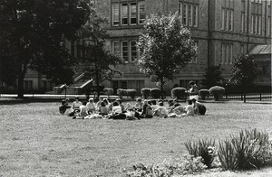 Students on the Bapst lawn, possibly during an outdoor class