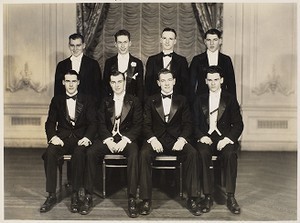 Class 1934. Occasion is unknown. Walter Flaherty - standing far right. Later he was a priest of the archdiocese