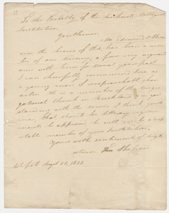 Thomas Shepard letter to the faculty of the Collegiate Institution, 1823 August 20
