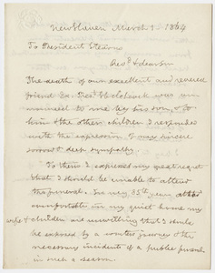 Benjamin Silliman letter to William Augustus Stearns, 1864 March 1