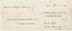 Edward Hitchcock receipt of payment to Little, Brown and Company, 1862 June 10