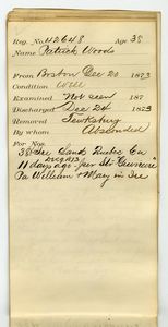 Tewksbury Almshouse Intake Record: Woods, Patrick