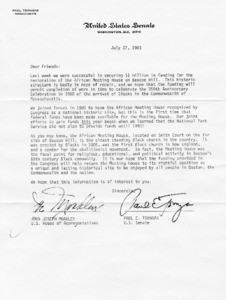 Letter from John Joseph Moakley, Paul E. Tsongas to Dear Friends