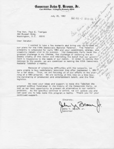 Letter from John Y. Brown, Jr. to Paul E. Tsongas