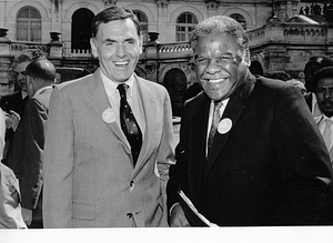 Mayor Raymond L. Flynn and Chicago Mayor Harold Washington at rally for "fair federal budget"