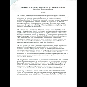 Documents related to creating the University of Massachusetts Community Economic Development Center