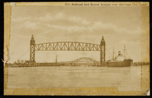 A view of the railroad and Bourne bridges over the Cape Cod Canal