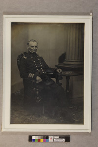 Portrait of Commodore Charles Morris, seated on a chair, facing right, looking front, location unknown, ca. 1850