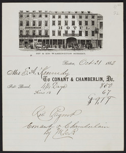 Billhead for the Marl-boro Hotel, 227 & 239 Washington Street, Boston, Mass., dated Ocotber 31, 1863