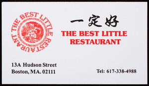 Business card for The Best Little Restaurant, 13A Hudson Street, Boston, Mass., undated