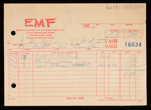 Billhead 16634, June 10, 1953, EMF Electric Supply Co. & Camera Exchange, 110-120 Brookline Street, Cambridge, Mass.