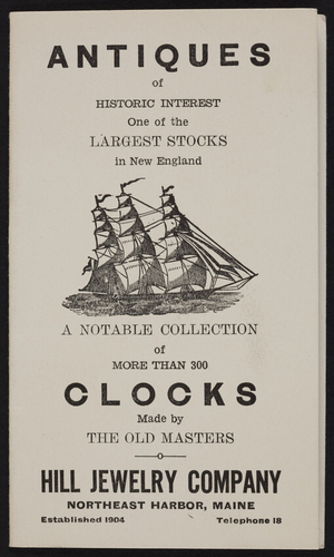 Antiques of historic interest, Hill Jewelry Company, Northeast Harbor, Maine, undated