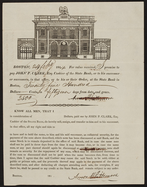 State Bank promissory note, Boston, Mass., dated February 24, 1814