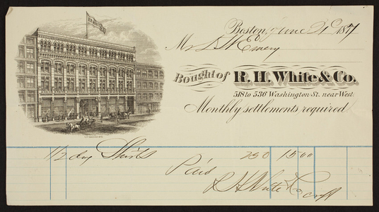 Billhead for R.H. White & Co., 518 to 536 Washington Street near West, Boston, Mass., dated June 1, 1877