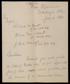 Thomas Lincoln Casey to Richard M. Hunt, Henry Van Brunt, J. Q. A. Ward, July 16, 1880