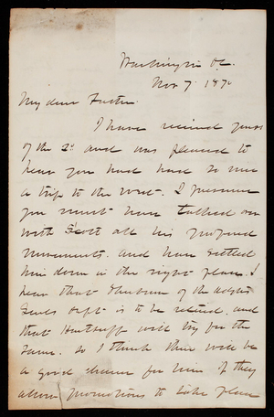 Thomas Lincoln Casey to General Silas Casey, November 7, 1870