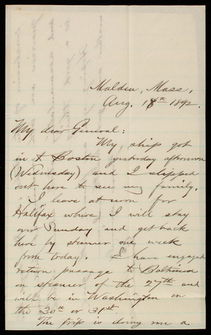 [Bernard R.] Green to Thomas Lincoln Casey, August 18, 1892