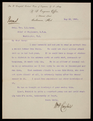 William P. Craighill to Thomas Lincoln Casey, May 22, 1891; Bixby to Craighill, May 21, 1891