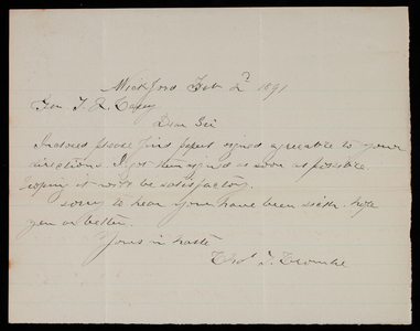 Charles Crombe to Thomas Lincoln Casey, February 2, 1891