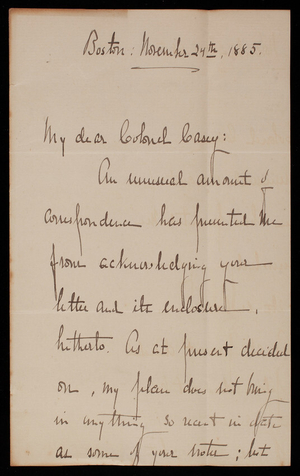 D. B. Updike to Thomas Lincoln Casey, November 24, 1885