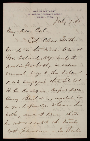 D. L. Huntington to Thomas Lincoln Casey, July 7, 1885